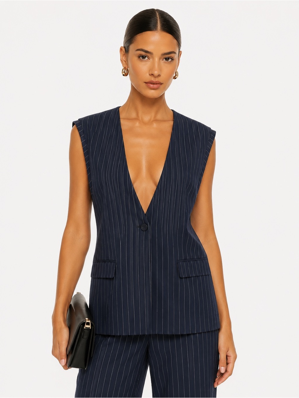 NWOT Sleeveless Navy Pinstripe V-Neck Blazer Vest